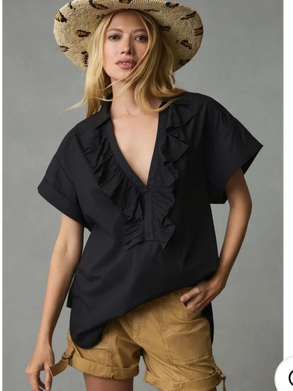 Pilcro Anthropologie Oversized Short Sleeve Reworked Ruffle Blouse Top Small